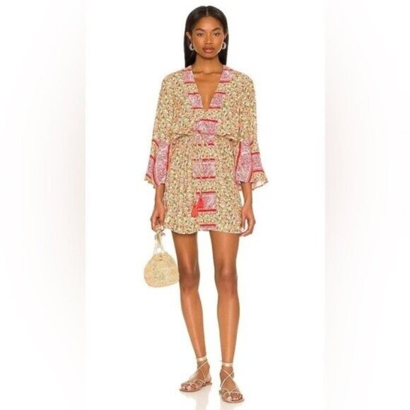 Maaji Dresses & Skirts - Maaji Caftan Floral Beach Boho Cherry Blossom Dress Swim Cover Feminine Tassel